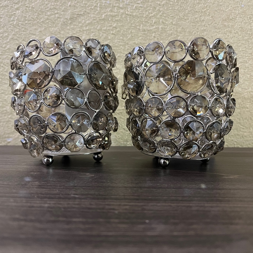 2 glass candleholders